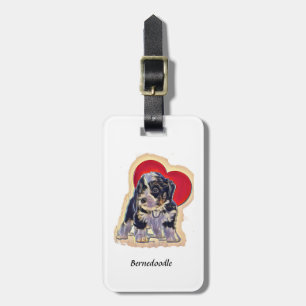 Cute Black Tan PopArt Bernedoodle Digital Heart Luggage Tag