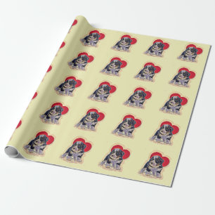 Cute Black Tan PopArt Bernedoodle Heart Pattern Wrapping Paper