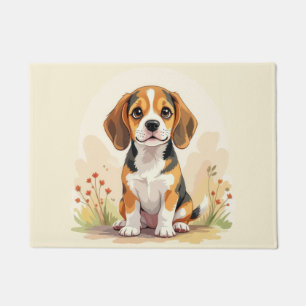 Cute Black Tan & White Tricolor Beagle Puppy Doormat