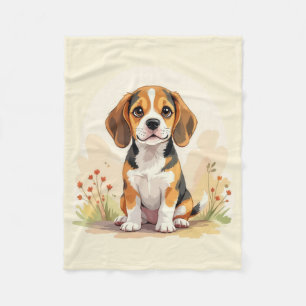 Cute Black Tan & White Tricolor Beagle Puppy Fleece Blanket