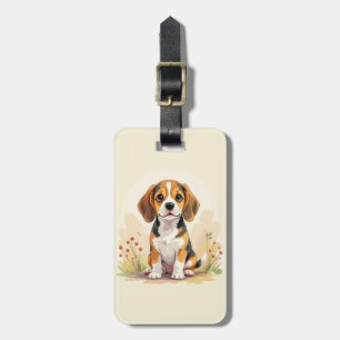 Cute Black Tan & White Tricolor Beagle Puppy Luggage Tag