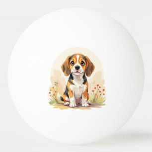 Cute Black Tan & White Tricolor Beagle Puppy Ping Pong Ball