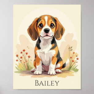 Cute Black Tan & White Tricolor Beagle Puppy Poster