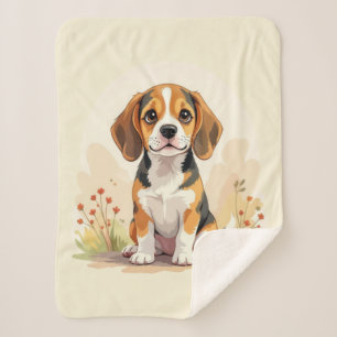 Cute Black Tan & White Tricolor Beagle Puppy Sherpa Blanket