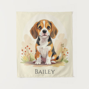 Cute Black Tan & White Tricolor Beagle Puppy Tapestry