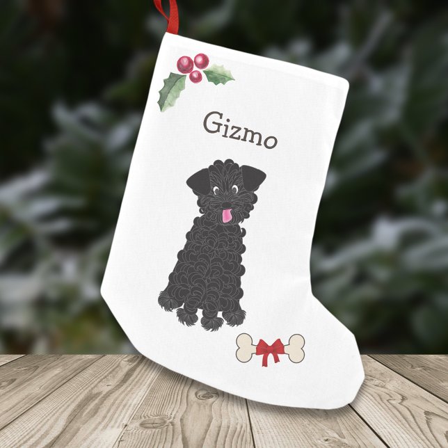 Cute Black Teacup Poodle Dog Monogram Small Christmas Stocking (Creator Uploaded)