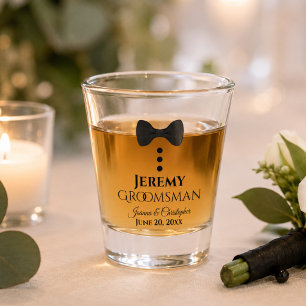 Cute Black Tie Tuxedo Groomsman Wedding Shot Glass