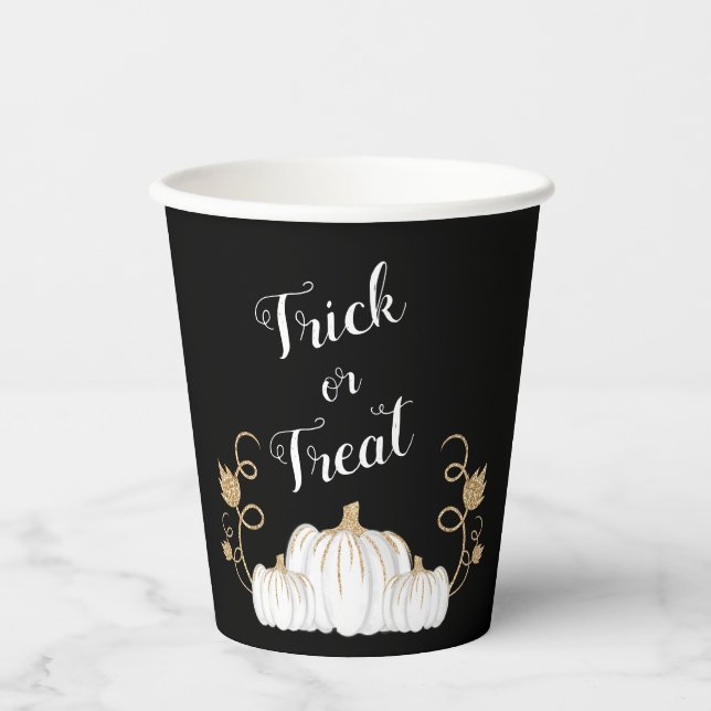Cute Black Trick Or Treat Pumpkin Halloween Paper Cups (Front)