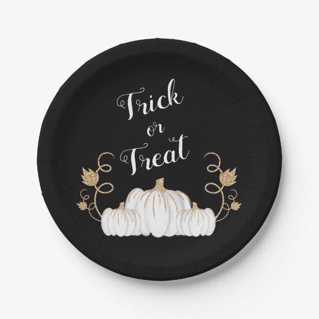 Cute Black Trick Or Treat Pumpkin Halloween  Paper Plate (Front)
