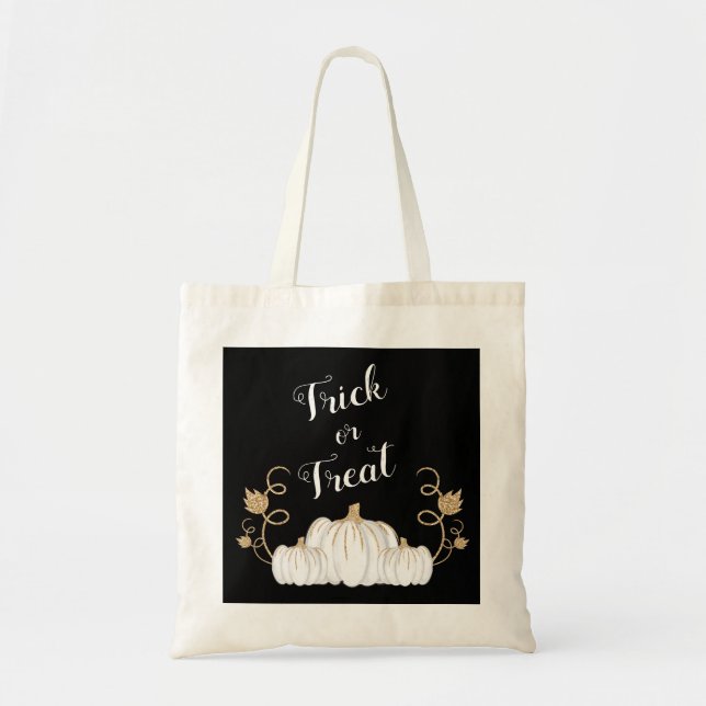 Cute Black Trick Or Treat Pumpkin Halloween Tote Bag (Front)