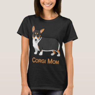 Cute Black Tricolor Pembroke Welsh Corgi Mom Dog L T-Shirt