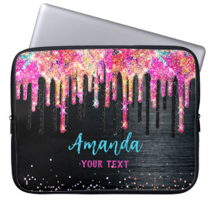 Cute black unicorn glitter birthday monogram laptop sleeve