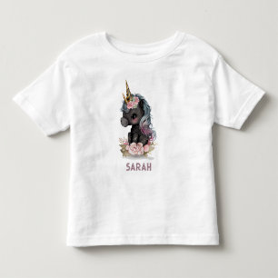 Cute Black Unicorn with Flowers Watercolor Unicorn Toddler T-shirt