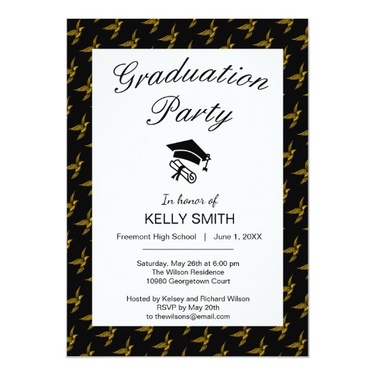 Cute black vintage gold eagle graduation party card