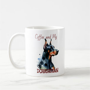 Cute Black Watercolor Doberman /Personalize Mug