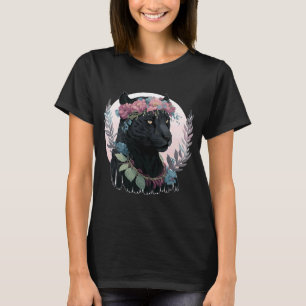Cute Black Watercolor Panther Flower Crown Boho Ae T-Shirt