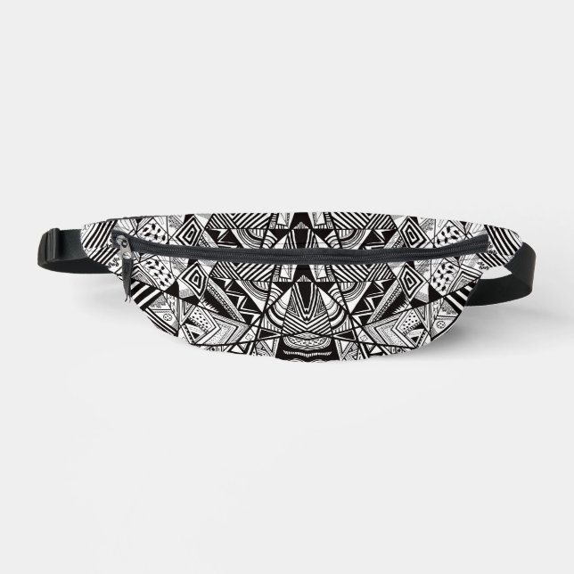Cute black white abstract drawing patterns fanny pack (Front)