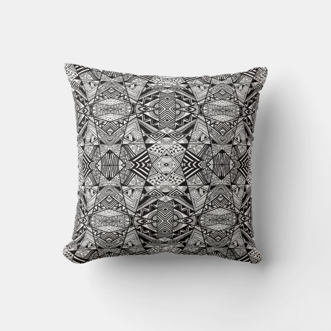 Cute black white abstract drawing patterns throw pillow (Front)