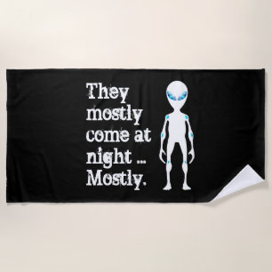 Cute black white alien quote beach towel
