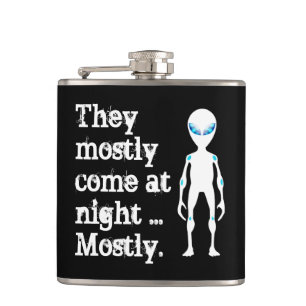 Cute black white alien quote hip flask