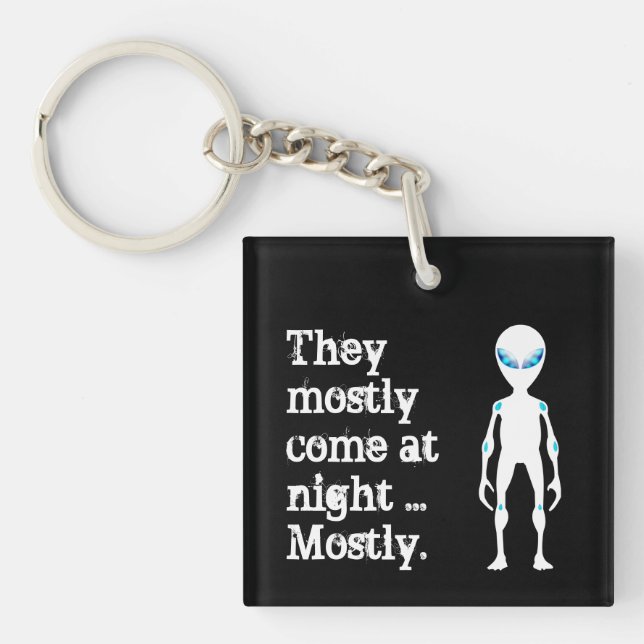 Cute black white alien quote keychain (Front)