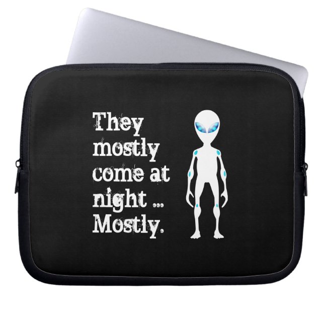 Cute black white alien quote laptop sleeve (Front)