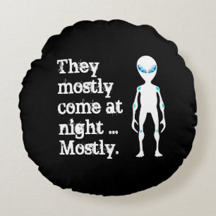 Cute black white alien quote round pillow