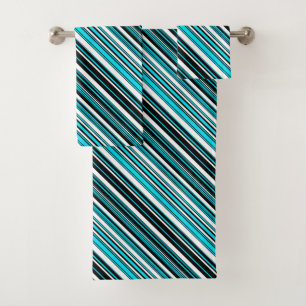 Cute black white aqua stripes Case-Mate iPhone cas Bath Towel Set