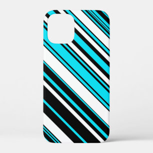 Cute black white aqua stripes iPhone 12 mini case