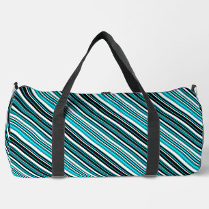 Cute black white aqua stripes duffle bag
