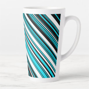 Cute black white aqua stripes latte mug