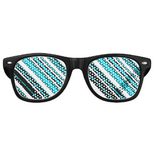 Cute black white aqua stripes retro sunglasses