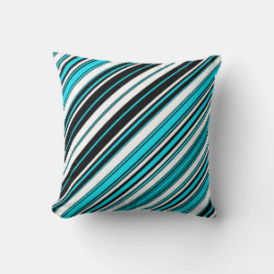 Cute black white aqua stripes throw pillow