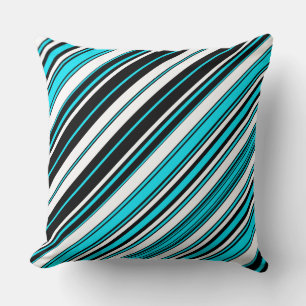 Cute black white aqua stripes throw pillow