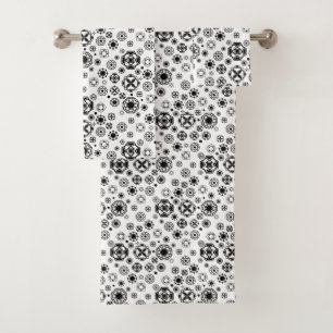 Cute black white arabesque decorative pattern bath towel set