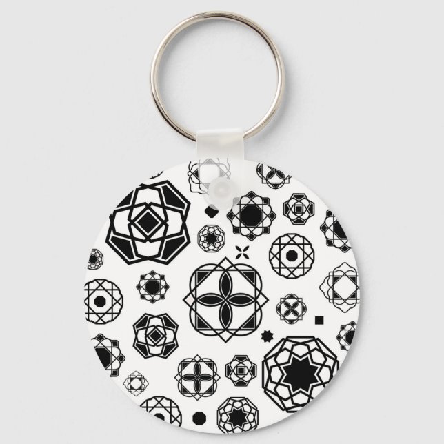 Cute black white arabesque decorative pattern keychain (Front)