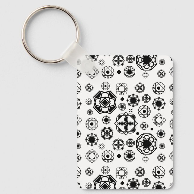 Cute black white arabesque decorative pattern keychain (Front)