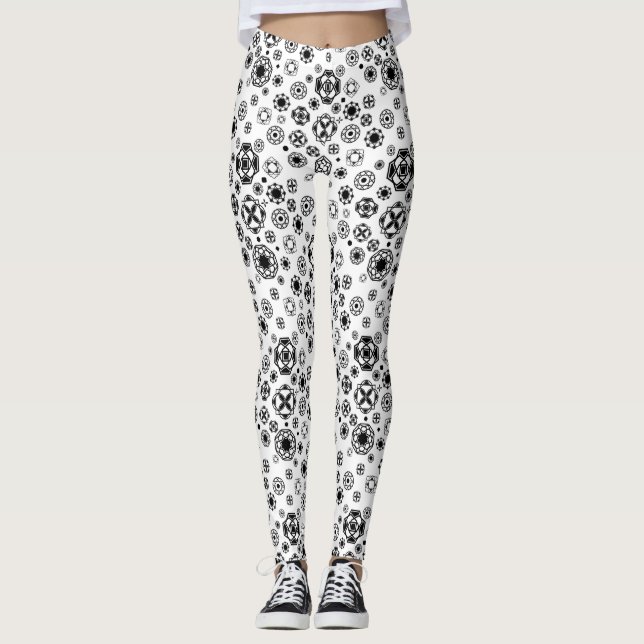 Cute black white arabesque decorative pattern leggings (Front)