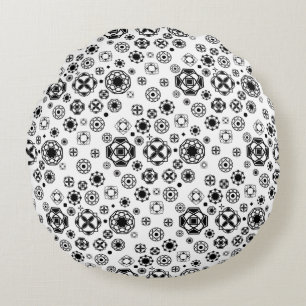 Cute black white arabesque decorative pattern round pillow
