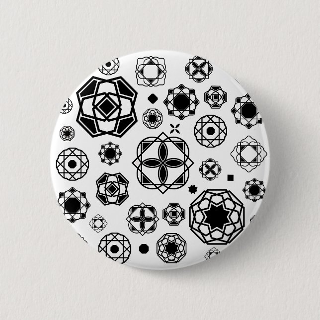 Cute black white arabesque decorative pattern thro 2 inch round button (Front)