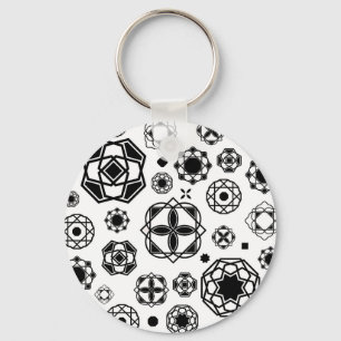 Cute black white arabesque decorative pattern thro keychain