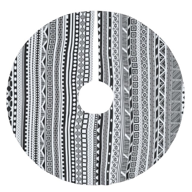 Cute black white aztec patterns design brushed polyester tree skirt (Front)