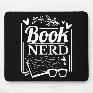 Cute Black White Book Nerd Bookworm Mouse Pad