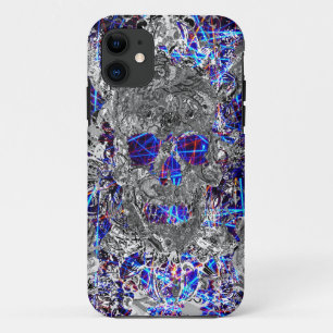 Cute black white colourful neon skull iPhone 11 case