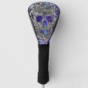 Cute black white colourful neon skull golf head cover
