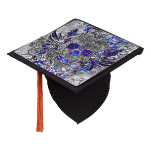 Cute black white colourful neon skull graduation cap topper