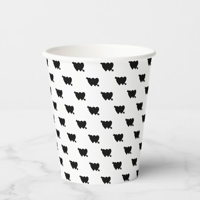 Cute black white cupid arrow hearts polka dot chic paper cups (Front)