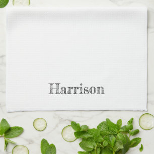 Cute black & white custom name text monogram kitchen towel