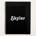 Cute black white custom name year number monogram planner<br><div class="desc">Cute black and white custom name year number monogram simple elegant custom personalized agenda,  Planner.
Custom white text on black solid colour background.
You can customize it with your name,  monogram,  initials,  year,  or custom text.</div>