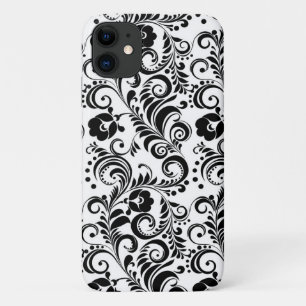 Cute black white floral background design iPhone 11 case